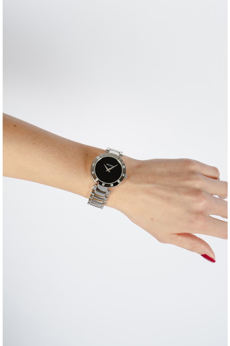 Bijou Diamond Bracelet Watch, 33mm, Alternate, color, SILVER/BLACK