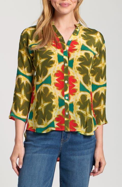 Abstract Print Button-Up Shirt