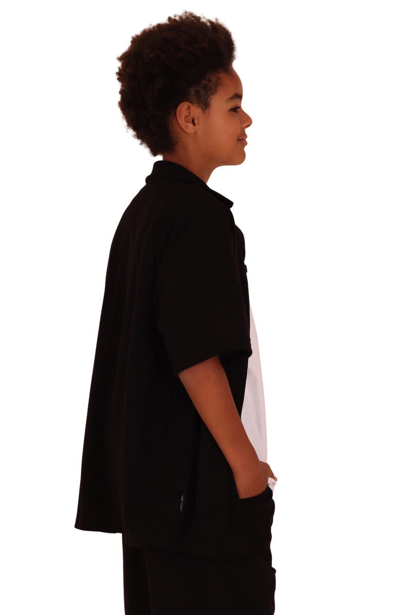 TINY TRIBE Kids' Short Sleeve Button-Up Shirt, Alternate, color, Black