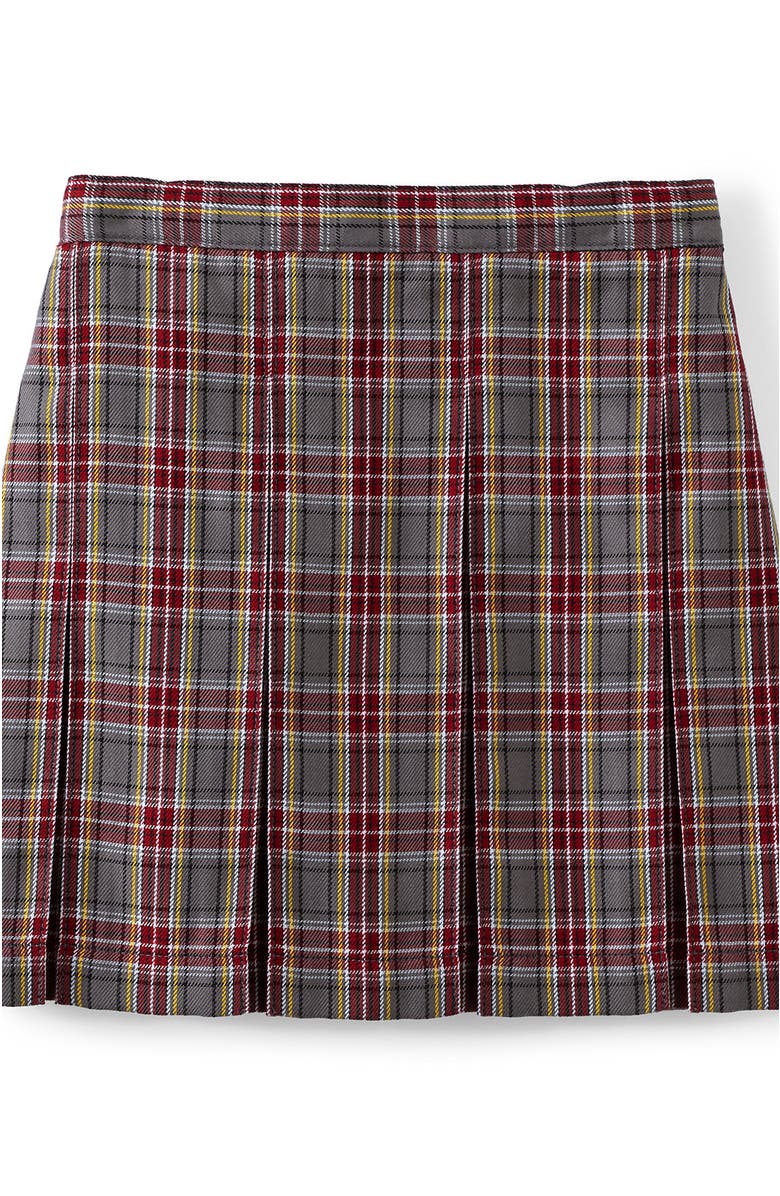 Lands' End School Uniform Girls Plaid Box Pleat Skirt Top of the Knee, Alternate, color, Gray Heather/Maroon Plaid