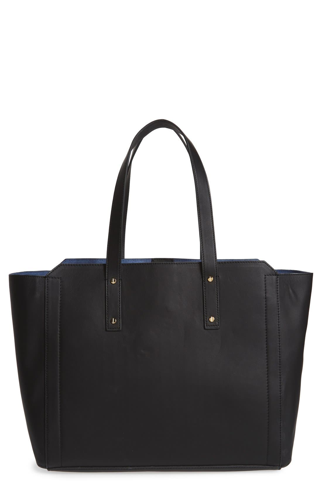 'Soho Solutions' Leather Tote, Main, color, BLACK