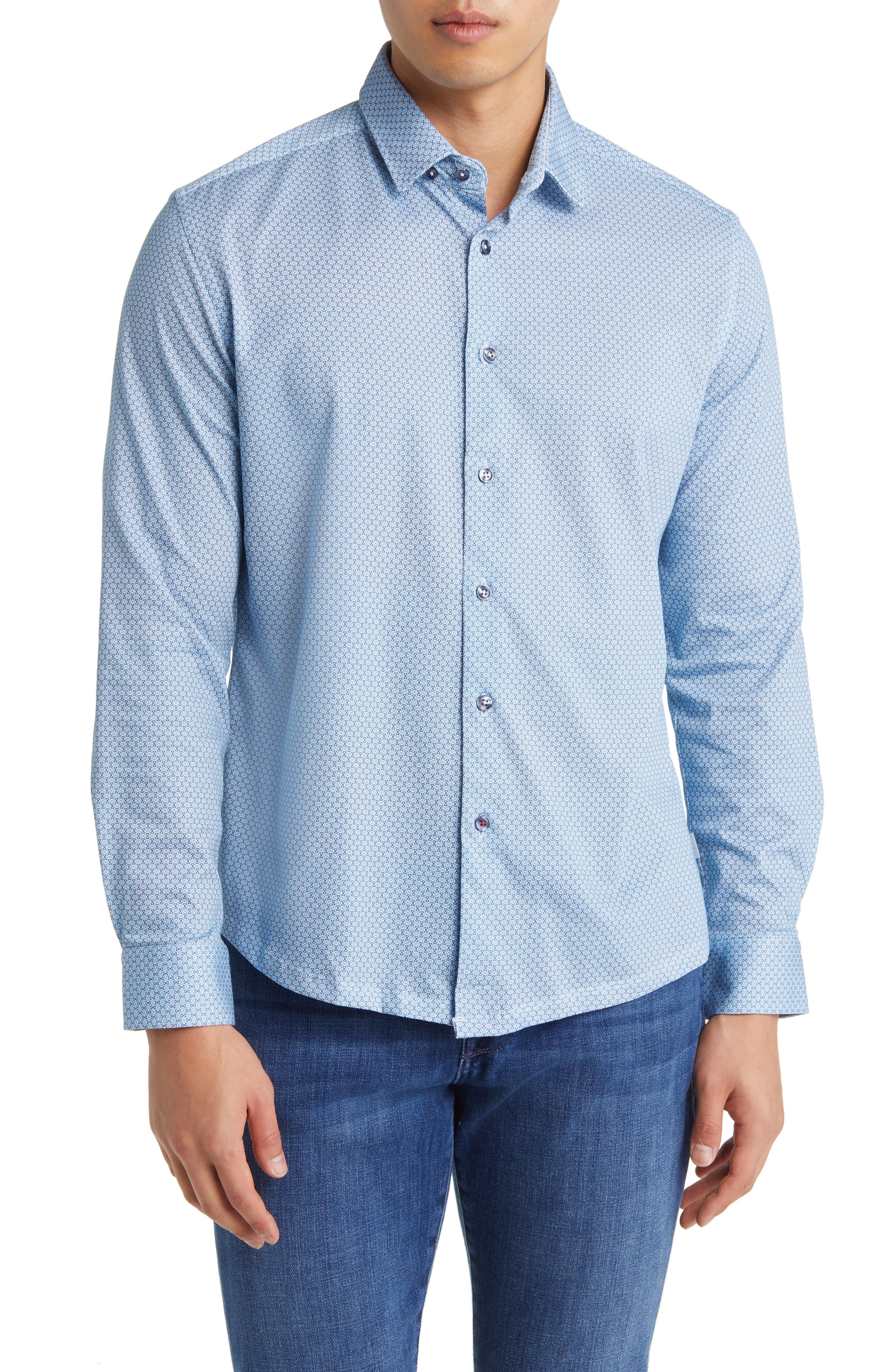 Stone Rose Hourglass Geo Dry Touch® Performance Jersey Button-Up Shirt
