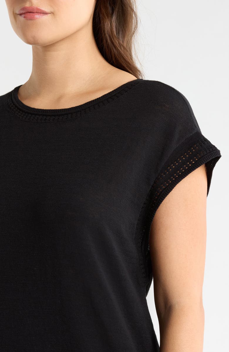 Wit & Wisdom Pointelle Stitch Trim Cotton Top, Alternate, color, Black