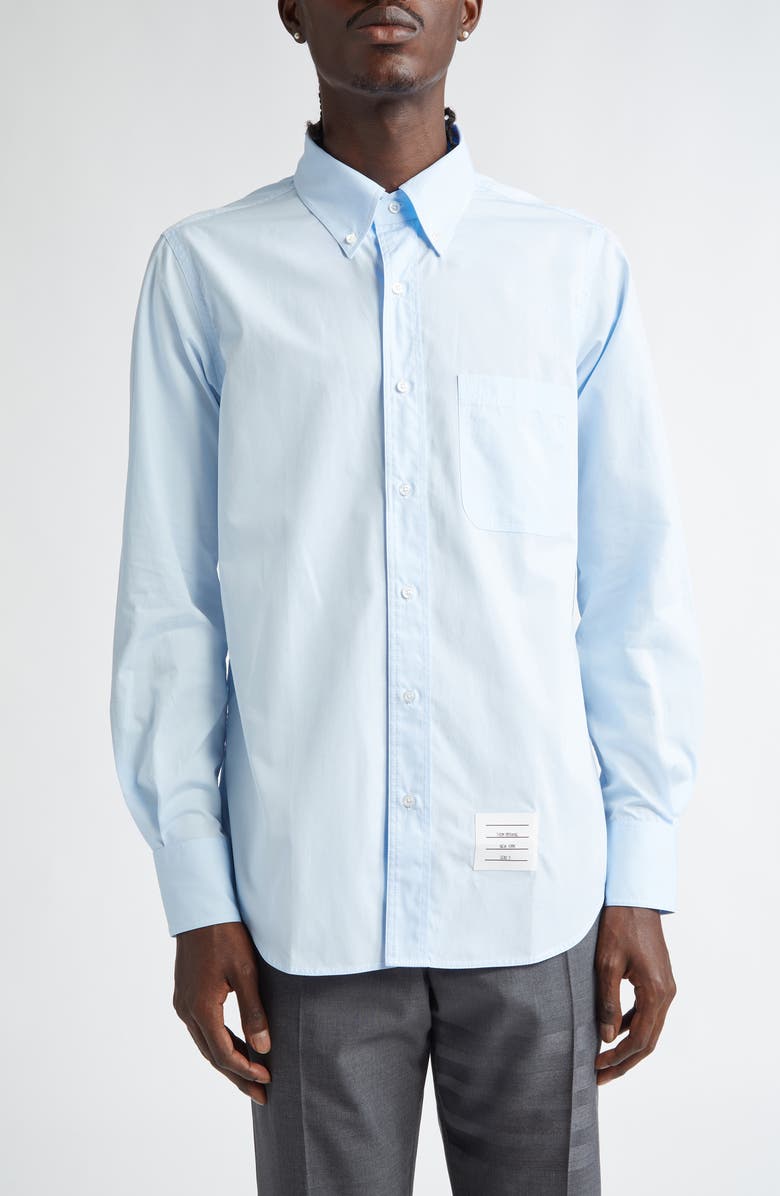 Thom Browne Straight Fit Button-Down Shirt, Main, color, Light Blue