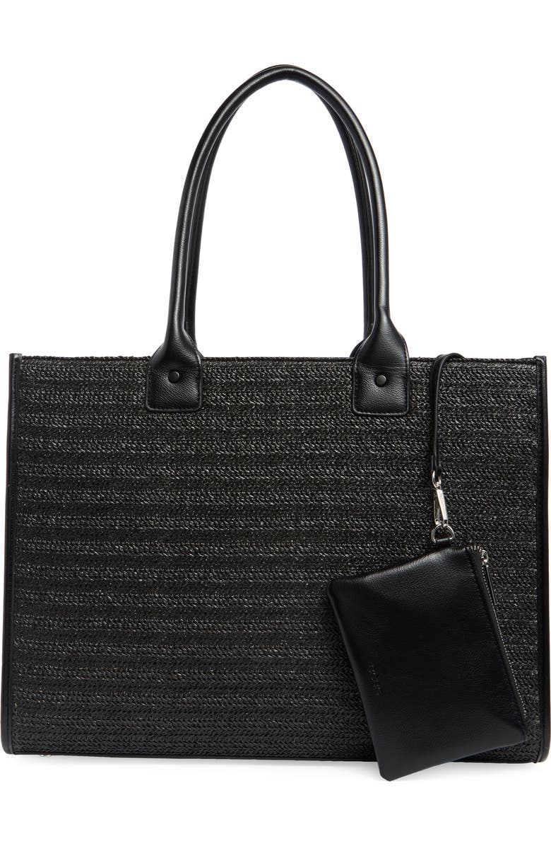 BCBG Straw Tote Bag, Alternate, color, Black