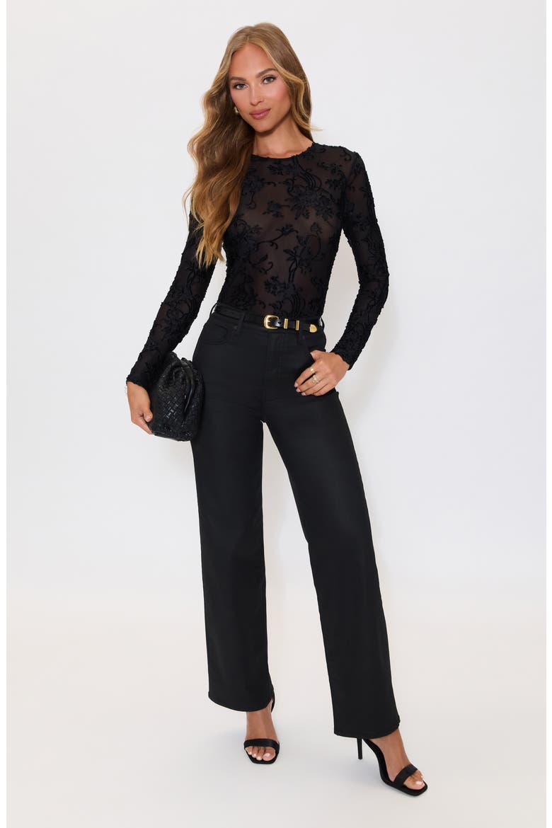 Stella Floral Devoré Long Sleeve Top, Alternate, color, BLACK