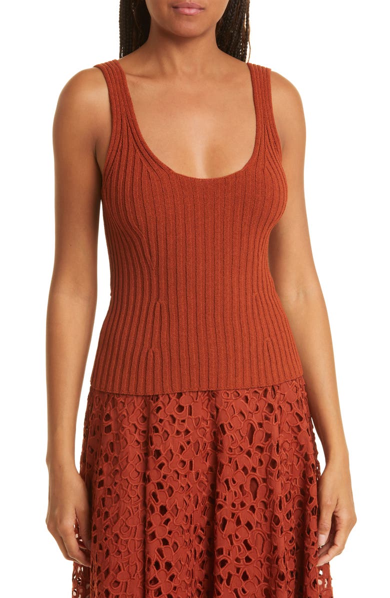 Vince Rib Tie Back Cotton Blend Tank Top, Main, color, Rust Amber