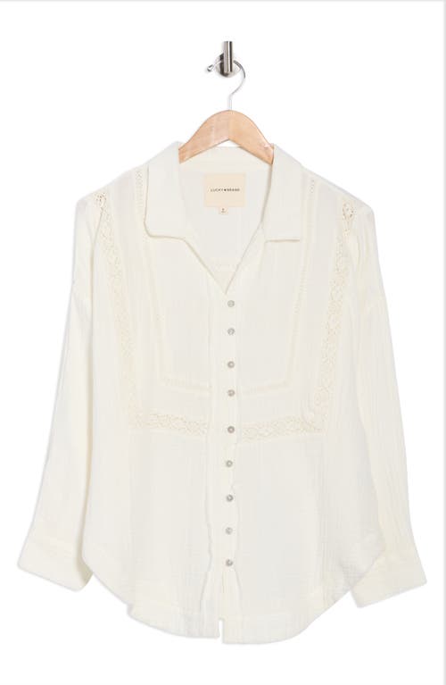 Lucky Brand Lace Inset Cotton Gauze Button-up Shirt In White
