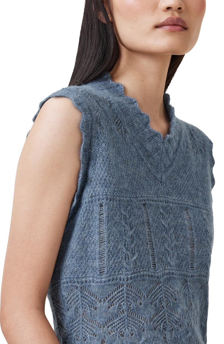 AllSaints Vanessa Pointelle Knit Sweater Vest, Alternate, color, Light Denim Blue