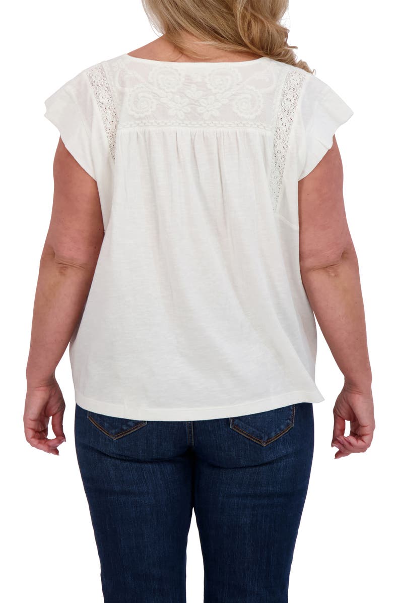 Lucky Brand Floral Embroidered Cap Sleeve T-Shirt, Alternate, color, Bright White