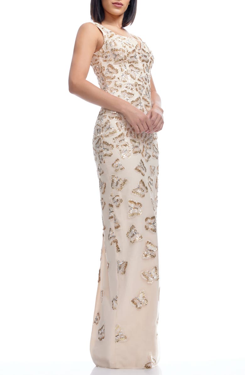 Dress the Population Goldie Sequin Butterfly Column Gown, Alternate, color, Champagne Multi