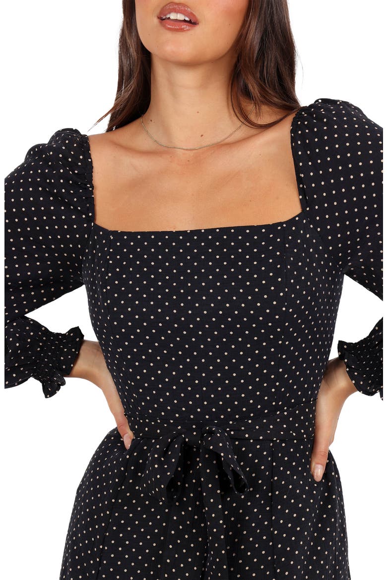 Ettie Polka Dot Long Sleeve Midi Dress, Alternate, color, BLACK POLKA DOT