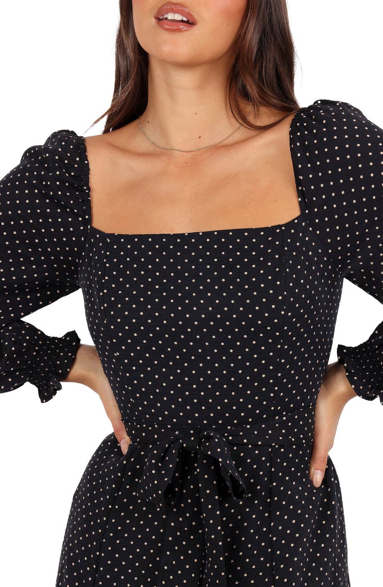 Petal & Pup Ettie Polka Dot Long Sleeve Midi Dress, Alternate, color, Black Polka Dot
