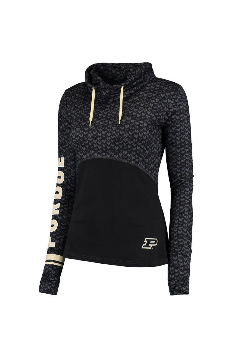 COLOSSEUM Women's Colosseum Black Purdue Boilermakers Scaled Cowl Neck Pullover Hoodie, Alternate, color, 