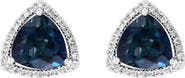 EFFY 14K White Gold Trillion Cut London Blue Topaz & Halo Diamond Earrings