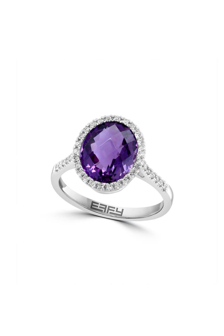 14K White Gold Oval Amethyst & Diamond Halo Ring, Main, color, PURPLE