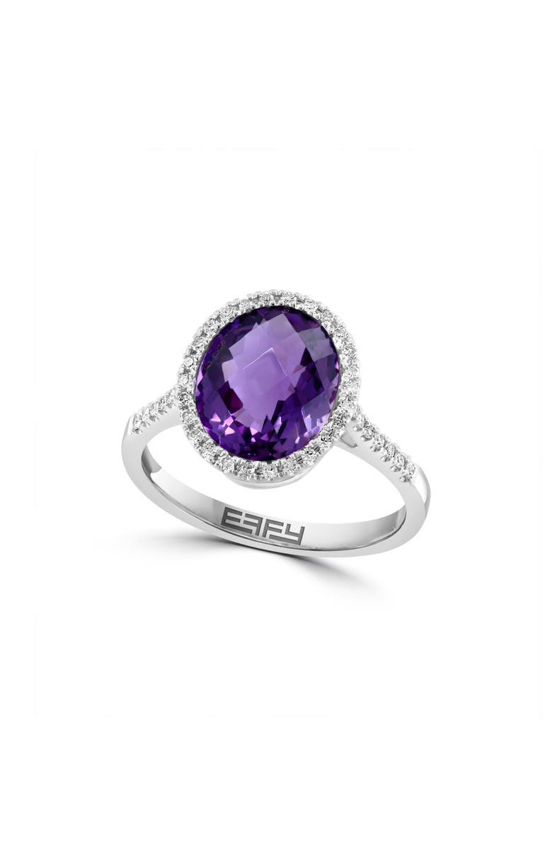 EFFY 14K White Gold Oval Amethyst & Diamond Halo Ring, Main, color, Purple