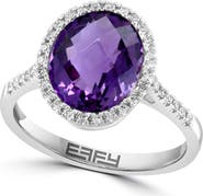 EFFY 14K White Gold Oval Amethyst & Diamond Halo Ring