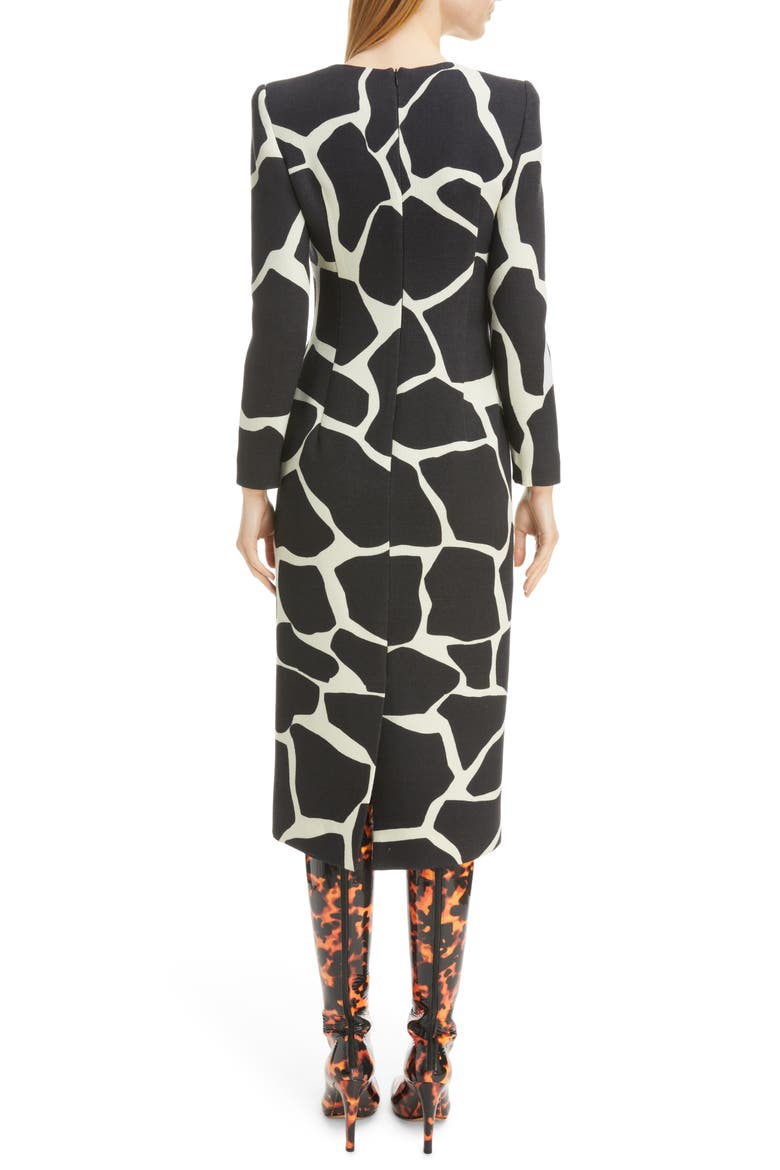 Delavina Giraffe Print Wool Sheath Dress, Alternate, color, BLACK 900