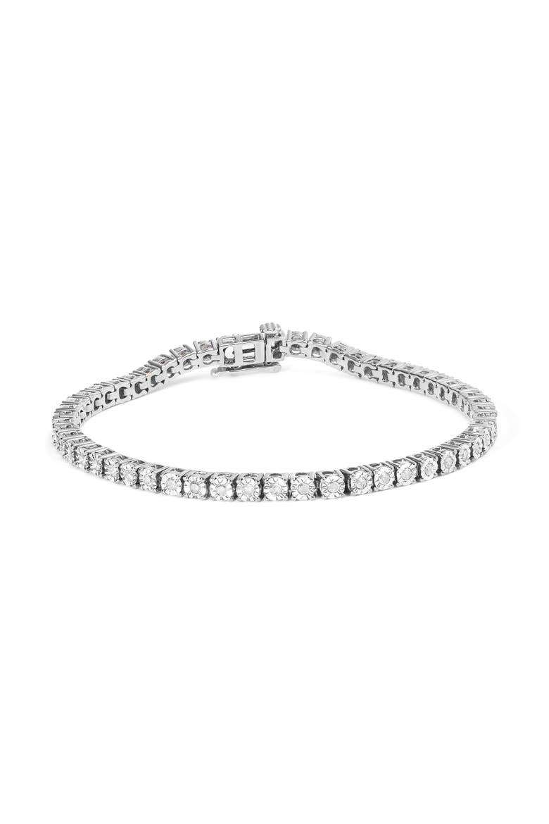IGI Certified Silver 1.0 Cttw Miracle-Set Diamond Miracle Plate Tennis Bracelet, Main, color, Silver