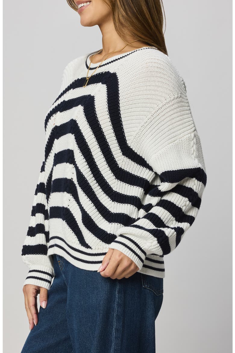 Vienna Chevron Cotton Sweater, Alternate, color, WHITE/ NAVY BLUE