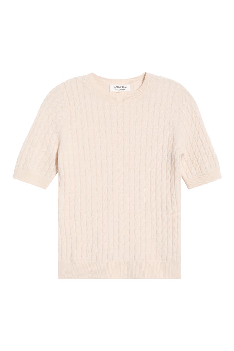 Cashmere Mini Cable Sweater Tee, Main, color, BEIGE BEACH