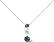 Haus of Brilliance 14K White Gold 1 1/2 Cttw Treated Blue and White Diamond 3-Stone Pendant Necklace
