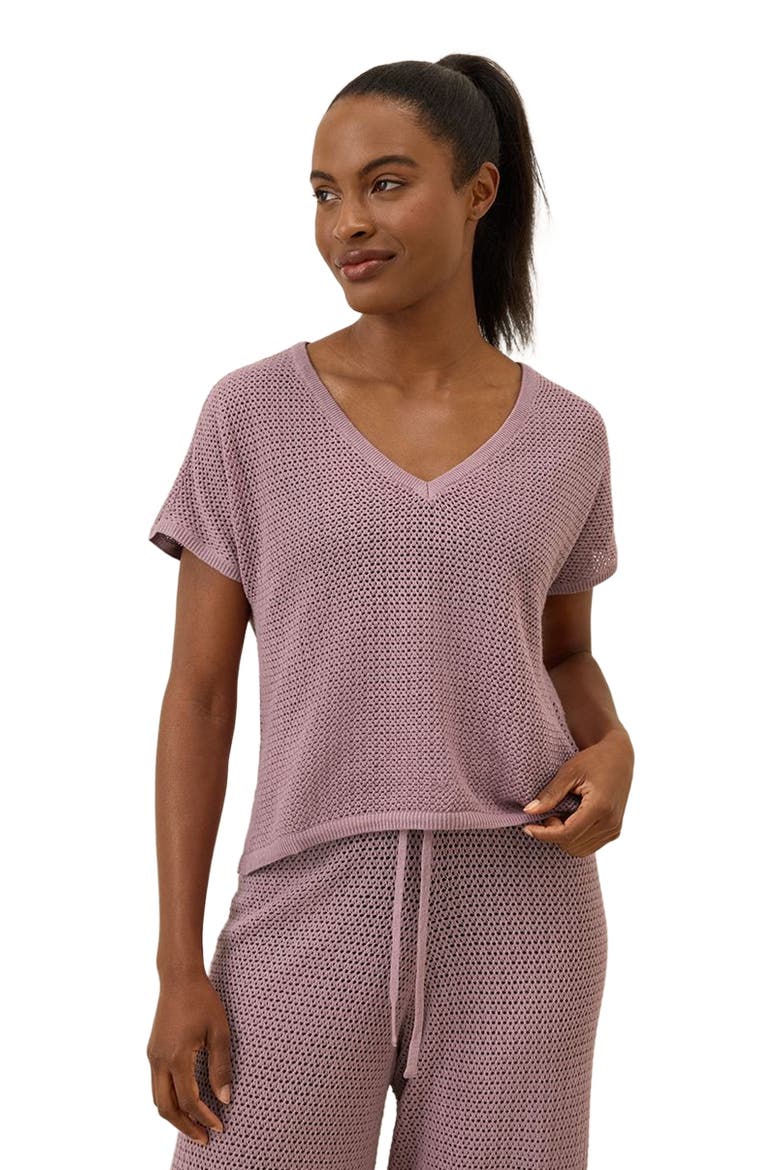 Beachside Linen V-Neck Top Made with Organic Cotton, Alternate, color, Lavender Haze