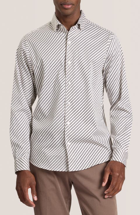 Soren Ted Print Stretch Cotton Dress Shirt