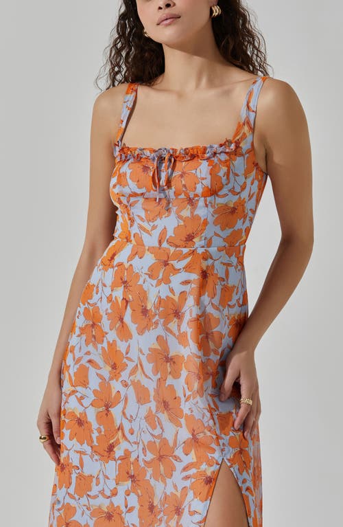 Astr Floral Midi Dress In Blue Orange Floral