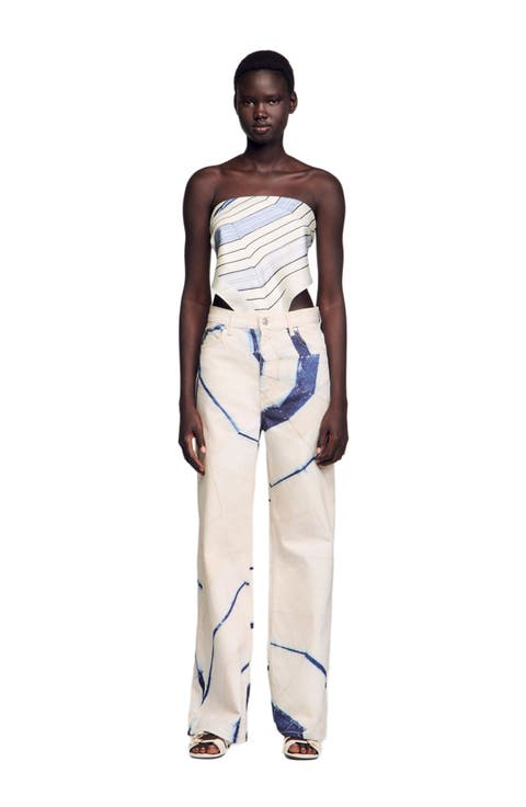 Wide-leg striped jeans