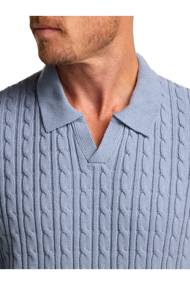 Cotton Cable V-neck Polo, Alternate, color, Blue