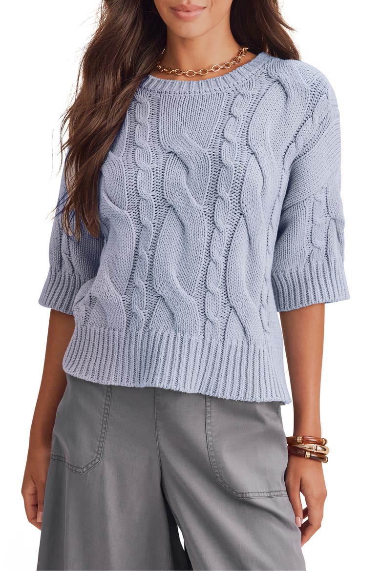 Rhiannon Cable Knit Sweater, Main, color, BLUE MIST