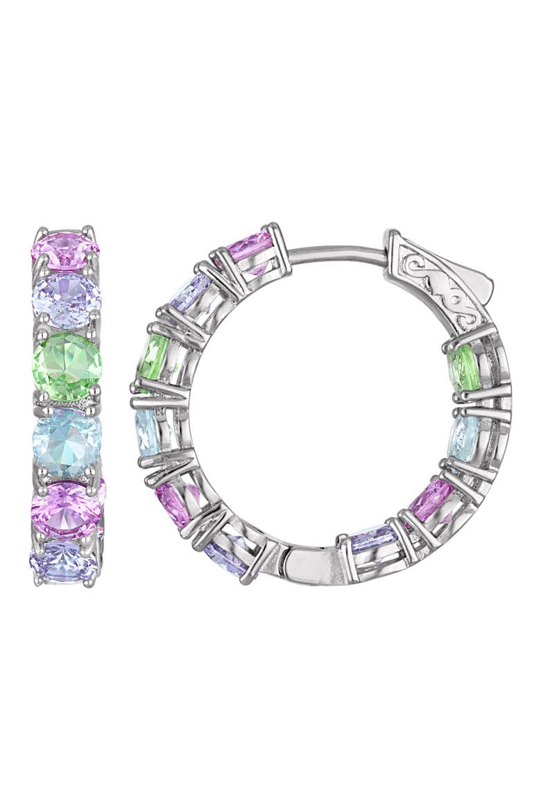 Multicolor Cubic Zirconia Hoop Earrings, Main, color, SILVERTONE/ PURPLE MULTI