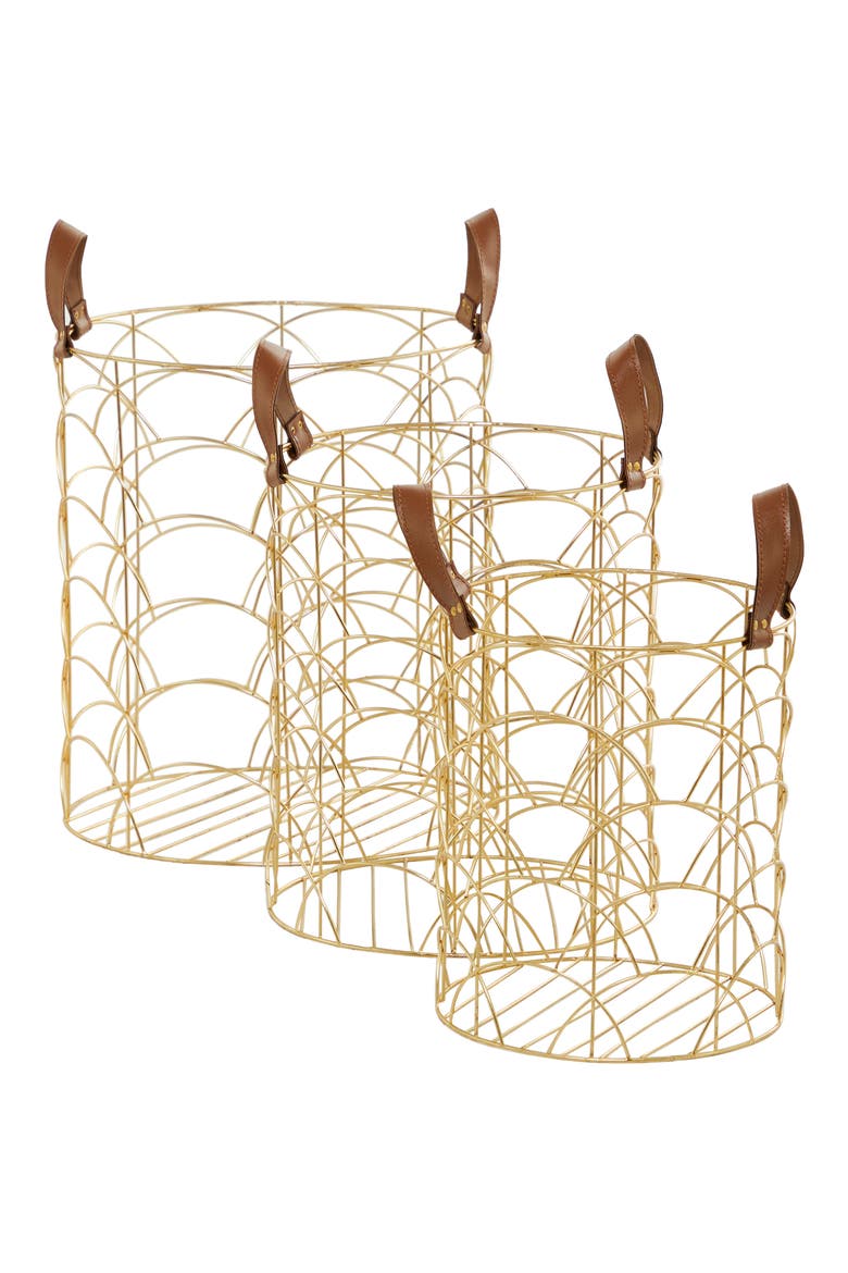 Goldtone Metal Glam Storage Basket - Set of 3, Main, color, GOLD
