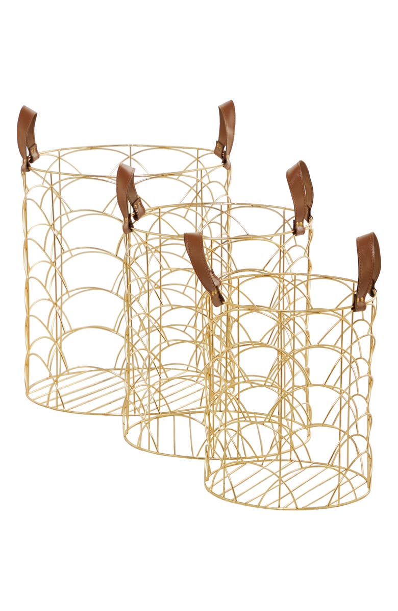 COSMO BY COSMOPOLITAN Goldtone Metal Glam Storage Basket - Set of 3, Main, color, Gold