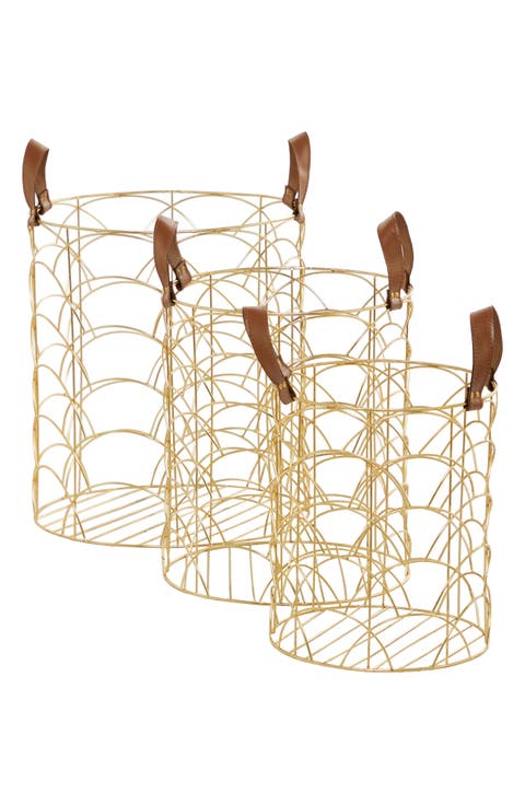 Goldtone Metal Glam Storage Basket - Set of 3