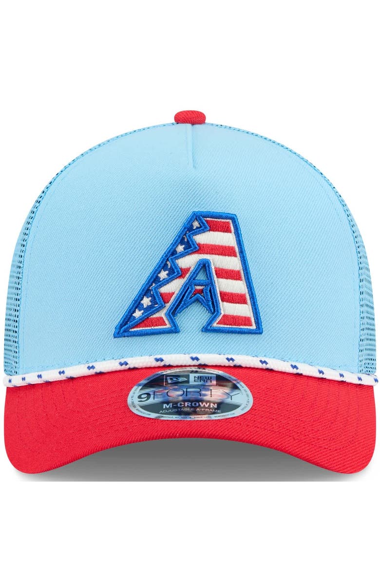New Era Men's New Era Light Blue/Red Arizona Diamondbacks 2025 Fourth of July 9FORTY A-Frame M-Crown Adjustable Trucker Hat, Alternate, color, 