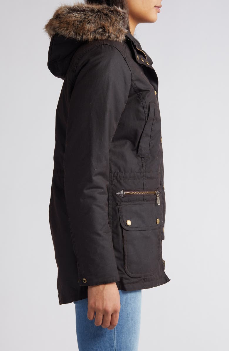Barbour Kelsall Faux Fur 
Faux Shearling Trim Waxed Cotton Parka, Alternate, color, 