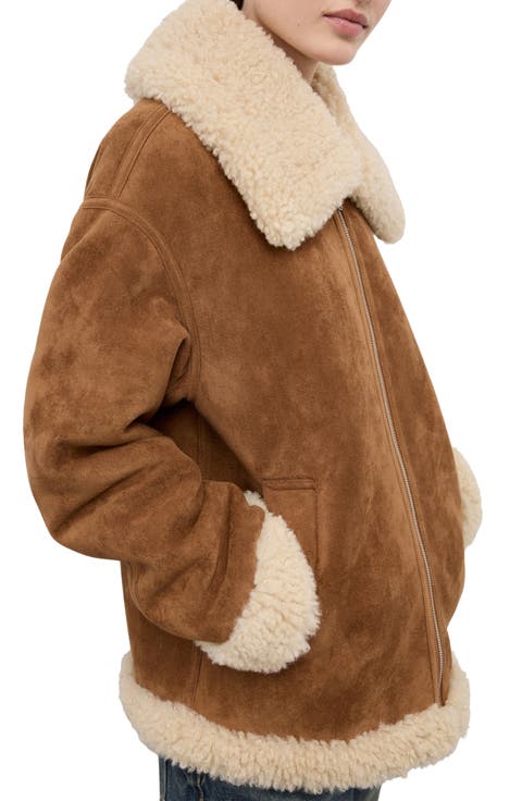 Adriana Faux Suede & Faux Shearling Trim Jacket