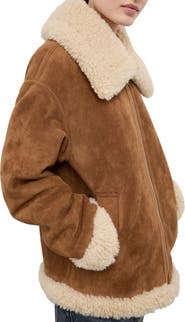 MANGO Adriana Faux Suede & Faux Shearling Trim Jacket