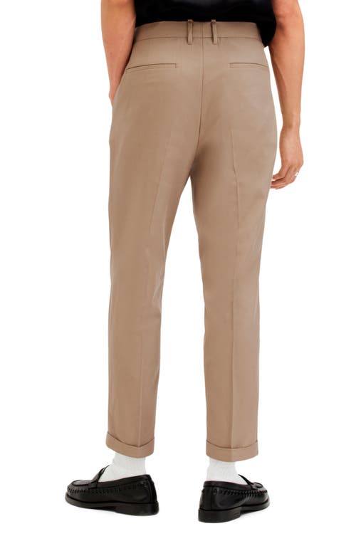 Allsaints Tallis Pleated Cuff Hem Cotton & Wool Blend Pants In Chestnut Brown