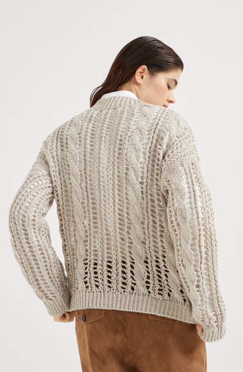 Brunello Cucinelli Cable & Mesh Sweater In Light Grey