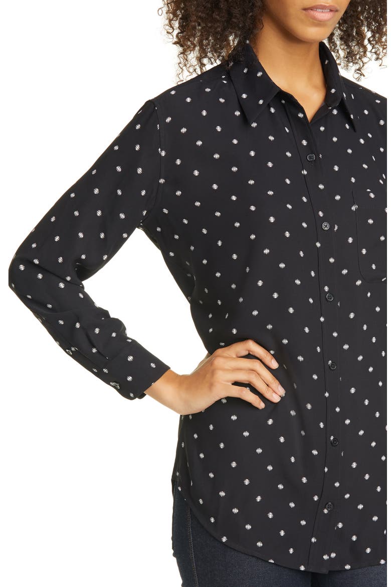 Daddy Dot Print Long Sleeve Button-Up Shirt, Alternate, color, TRUE BLACK / NATURAL WHITE