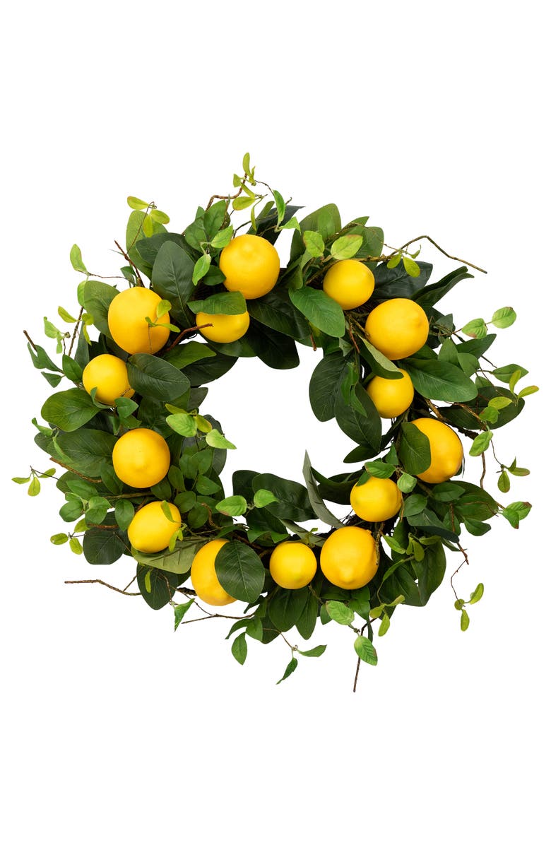 Northlight Lemons and Assorted Foliage Spring Wreath - 20" - Yellow, Main, color, Yellow