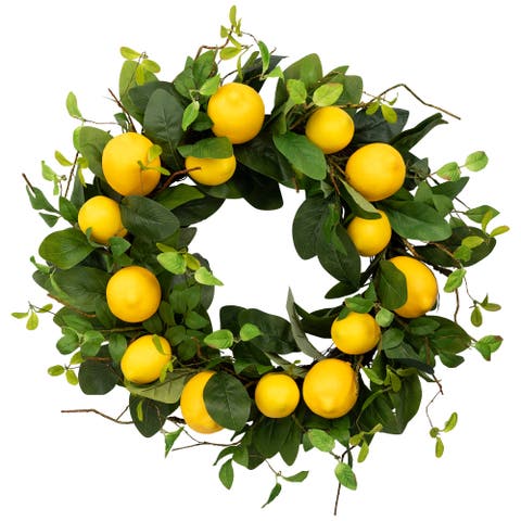 Lemons and Assorted Foliage Spring Wreath - 20" - Yellow