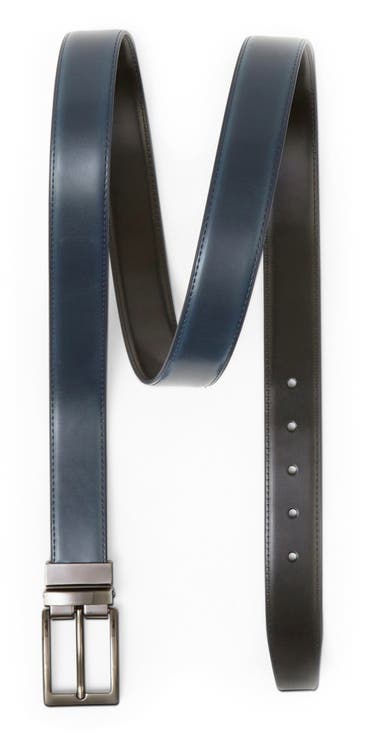 Reversible Leather Belt with Rotating Buckle