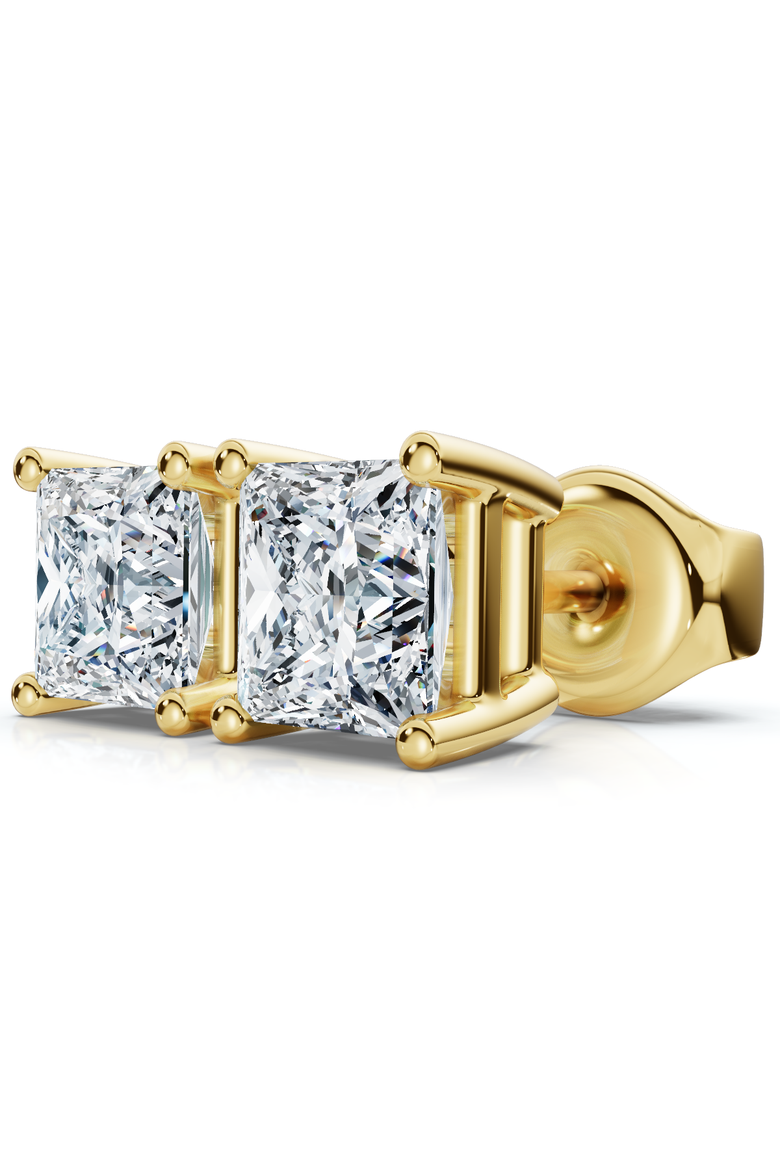 4 Ct TW Princess Cut Diamond Studs in 14k Gold Earrings Lab Grown, Main, color, Yellow Gold - 1.5Ct