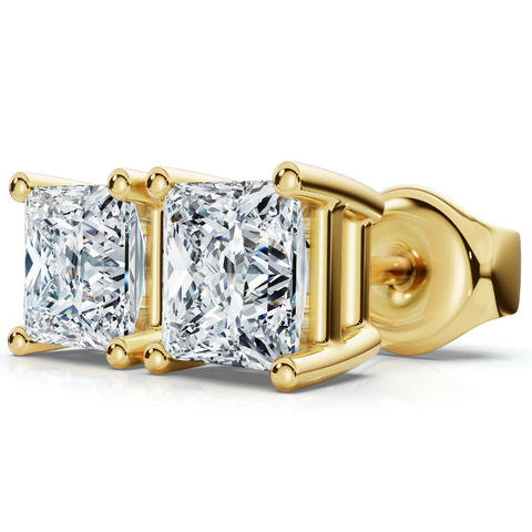 1 - 4 Ct TW Princess Cut Diamond Studs in 14k Gold Earrings Lab Grown