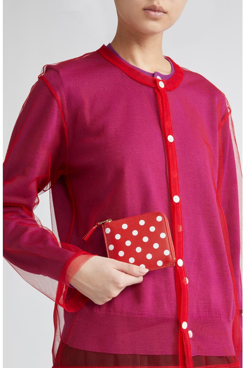 Dot Print Half Zip Leather Wallet, Alternate, color, RED